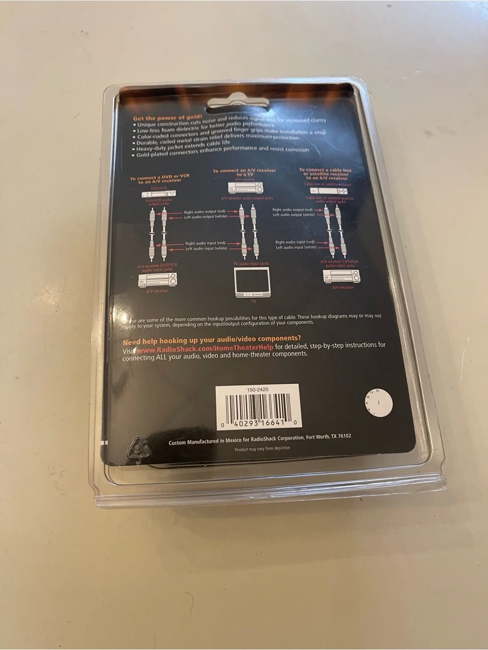 RadioShack 15-2420 Gold Series RCA Audio Cable 3 Foot Stereo Vintage